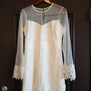 Lacey Lane White Long Sleeve Lace Dress Large